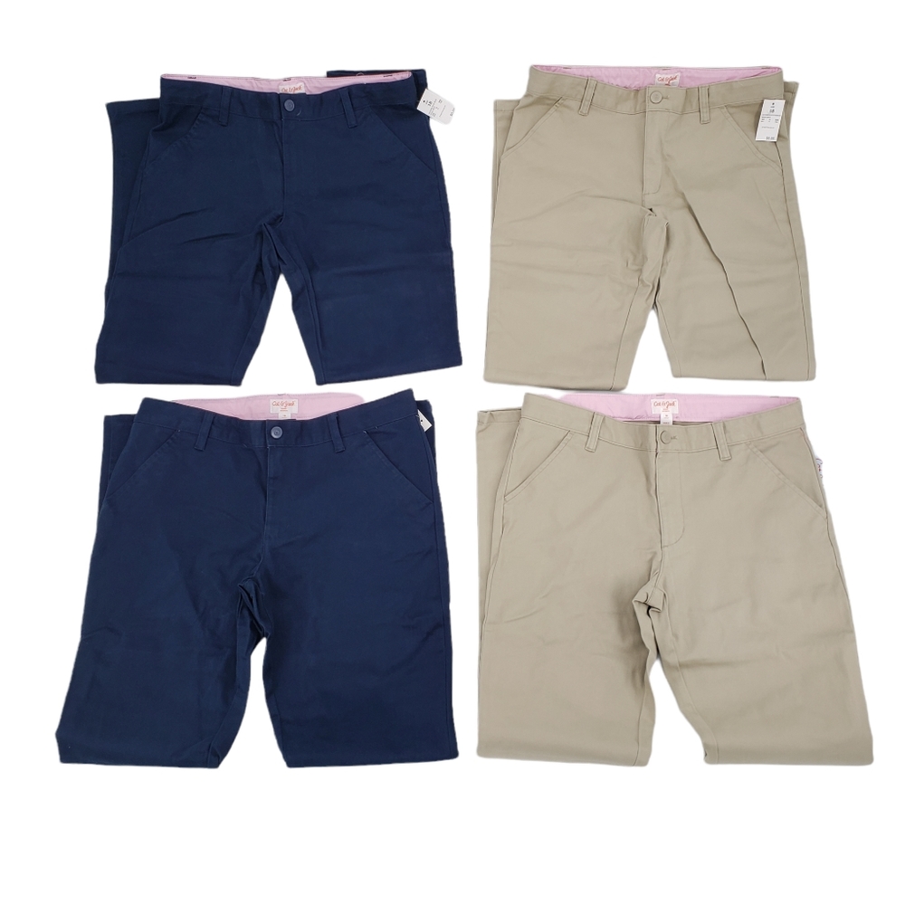 NWT Cat & Jack Girls School Uniform Pants Size 18 - Four Pack Beige And Blue